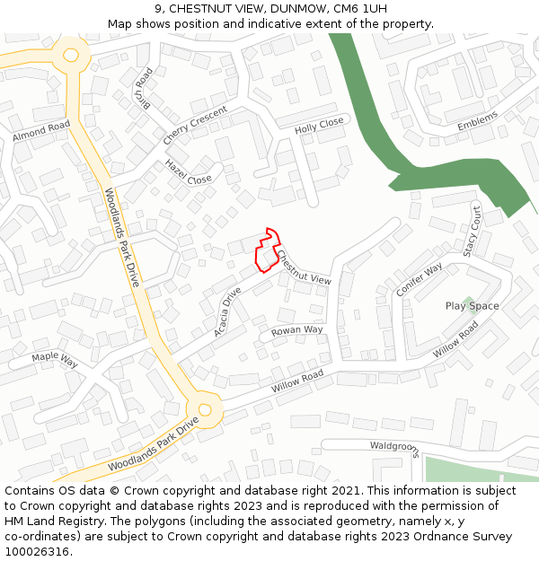 9, CHESTNUT VIEW, DUNMOW, CM6 1UH: Location map and indicative extent of plot