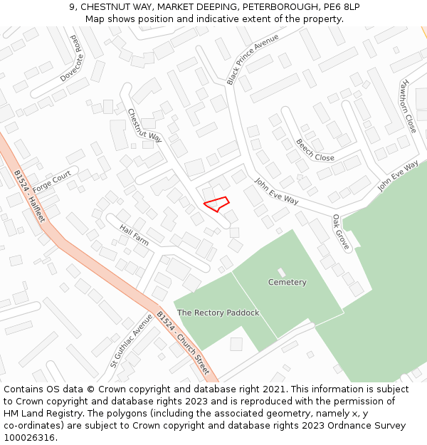 9, CHESTNUT WAY, MARKET DEEPING, PETERBOROUGH, PE6 8LP: Location map and indicative extent of plot