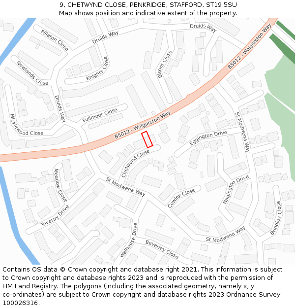 9, CHETWYND CLOSE, PENKRIDGE, STAFFORD, ST19 5SU: Location map and indicative extent of plot