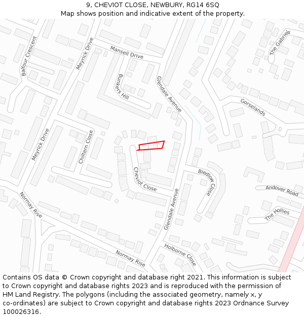 9, CHEVIOT CLOSE, NEWBURY, RG14 6SQ: Location map and indicative extent of plot