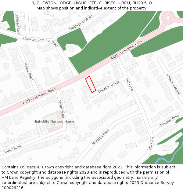 9, CHEWTON LODGE, HIGHCLIFFE, CHRISTCHURCH, BH23 5LQ: Location map and indicative extent of plot