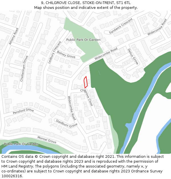 9, CHILGROVE CLOSE, STOKE-ON-TRENT, ST1 6TL: Location map and indicative extent of plot