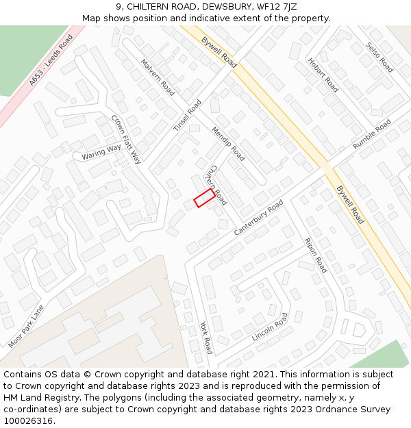 9, CHILTERN ROAD, DEWSBURY, WF12 7JZ: Location map and indicative extent of plot