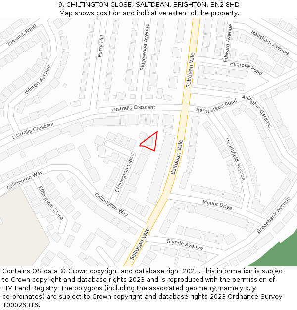 9, CHILTINGTON CLOSE, SALTDEAN, BRIGHTON, BN2 8HD: Location map and indicative extent of plot