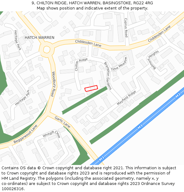 9, CHILTON RIDGE, HATCH WARREN, BASINGSTOKE, RG22 4RG: Location map and indicative extent of plot