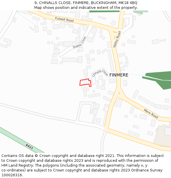 9, CHINALLS CLOSE, FINMERE, BUCKINGHAM, MK18 4BQ: Location map and indicative extent of plot