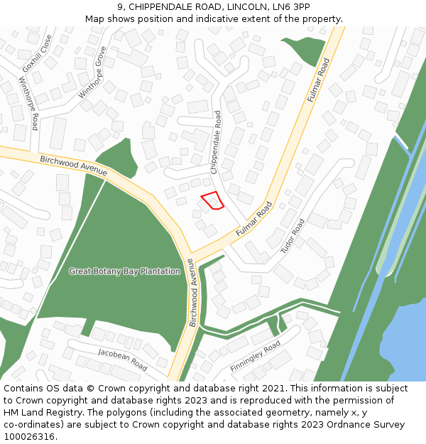 9, CHIPPENDALE ROAD, LINCOLN, LN6 3PP: Location map and indicative extent of plot