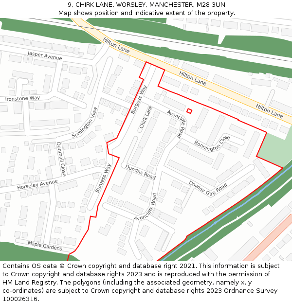 9, CHIRK LANE, WORSLEY, MANCHESTER, M28 3UN: Location map and indicative extent of plot