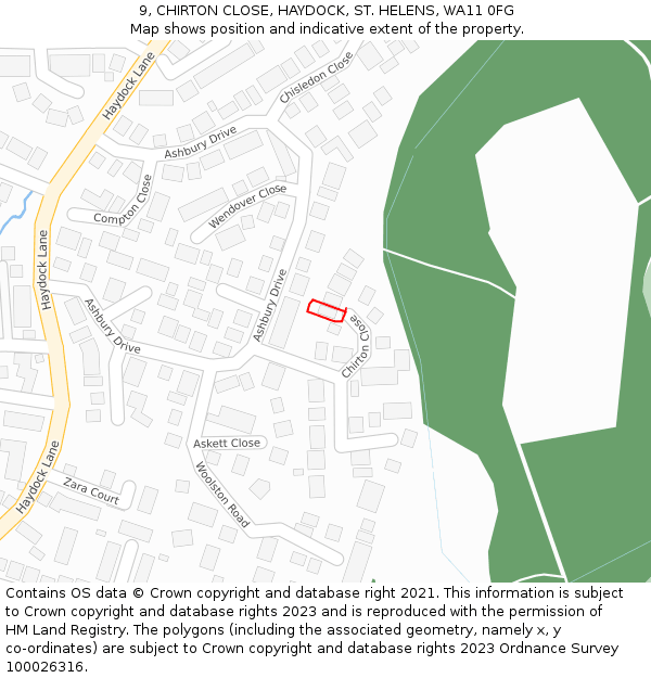9, CHIRTON CLOSE, HAYDOCK, ST. HELENS, WA11 0FG: Location map and indicative extent of plot