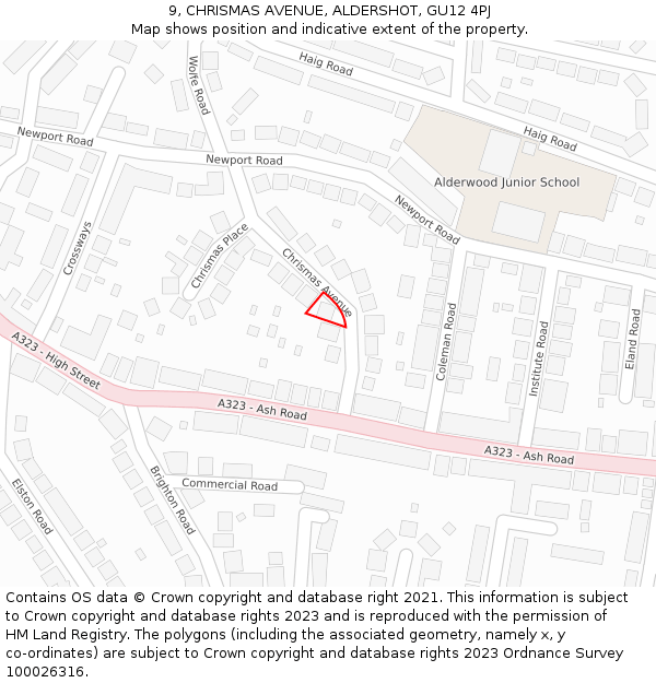 9, CHRISMAS AVENUE, ALDERSHOT, GU12 4PJ: Location map and indicative extent of plot