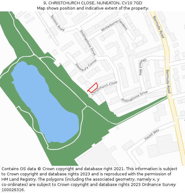 9, CHRISTCHURCH CLOSE, NUNEATON, CV10 7GD: Location map and indicative extent of plot