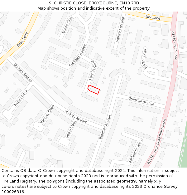 9, CHRISTIE CLOSE, BROXBOURNE, EN10 7RB: Location map and indicative extent of plot