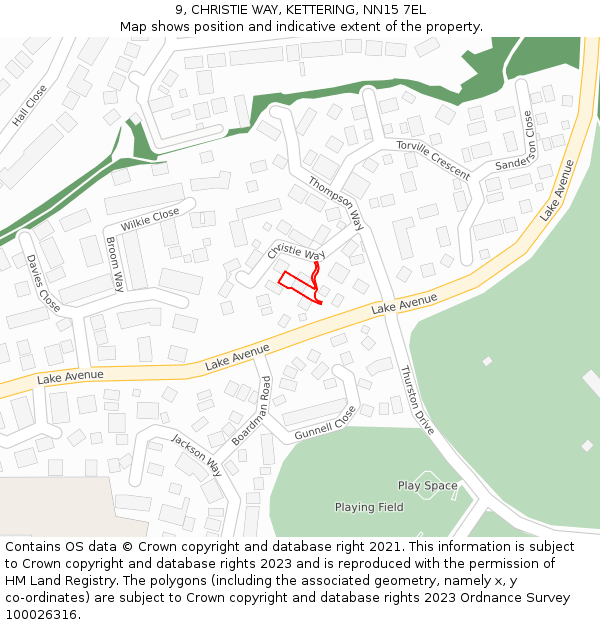 9, CHRISTIE WAY, KETTERING, NN15 7EL: Location map and indicative extent of plot