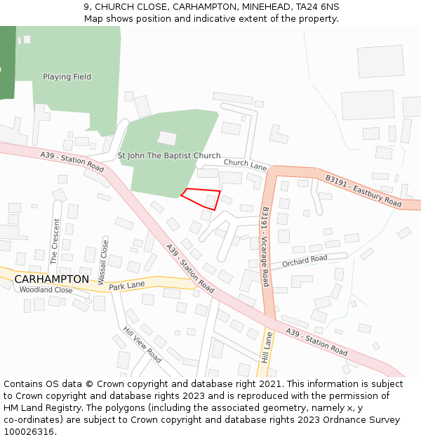 9, CHURCH CLOSE, CARHAMPTON, MINEHEAD, TA24 6NS: Location map and indicative extent of plot