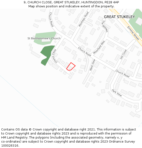 9, CHURCH CLOSE, GREAT STUKELEY, HUNTINGDON, PE28 4AP: Location map and indicative extent of plot