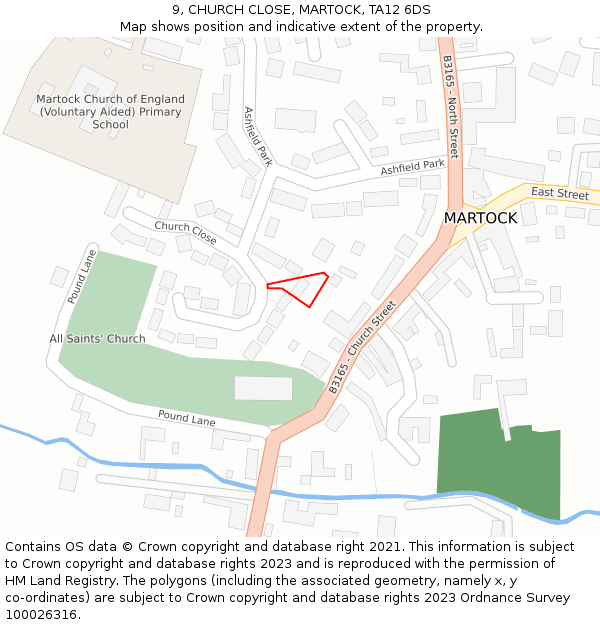 9, CHURCH CLOSE, MARTOCK, TA12 6DS: Location map and indicative extent of plot