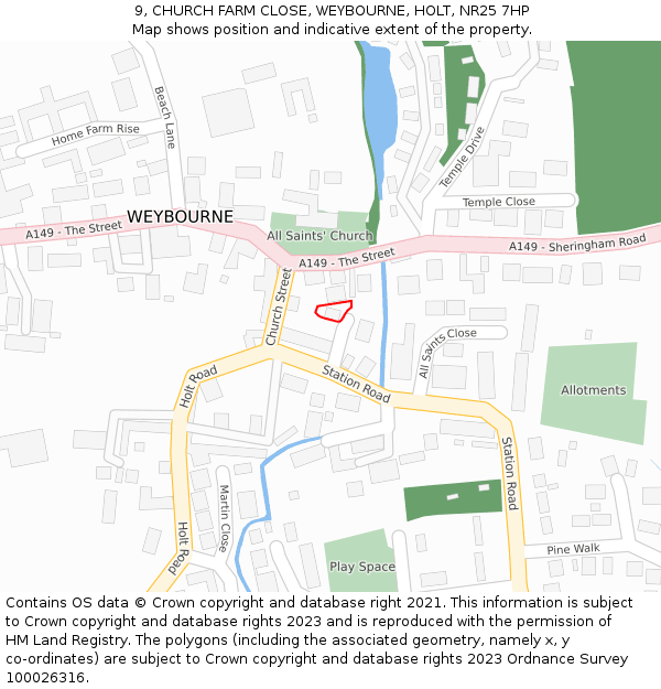 9, CHURCH FARM CLOSE, WEYBOURNE, HOLT, NR25 7HP: Location map and indicative extent of plot