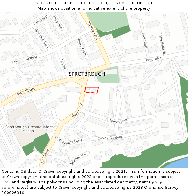 9, CHURCH GREEN, SPROTBROUGH, DONCASTER, DN5 7JT: Location map and indicative extent of plot