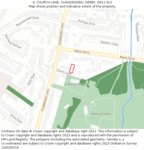 9, CHURCH LANE, CHADDESDEN, DERBY, DE21 6LS: Location map and indicative extent of plot