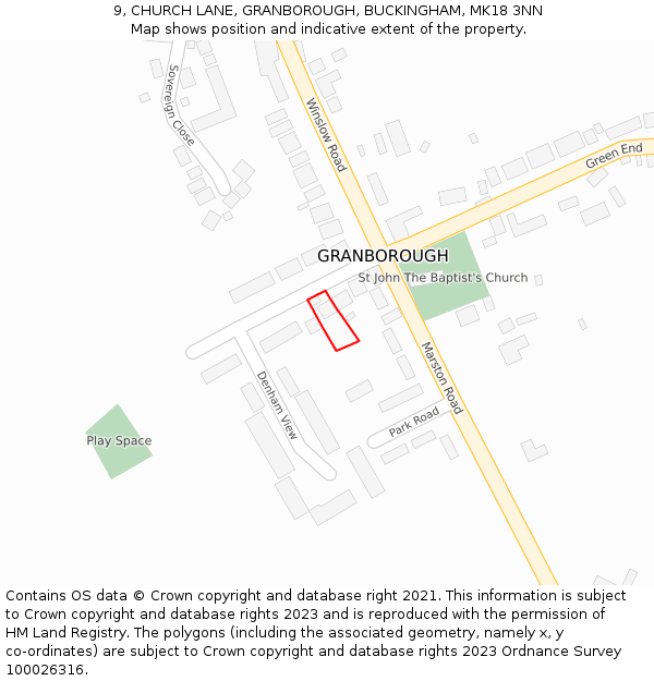 9, CHURCH LANE, GRANBOROUGH, BUCKINGHAM, MK18 3NN: Location map and indicative extent of plot