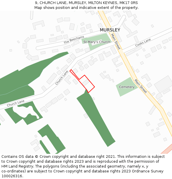 9, CHURCH LANE, MURSLEY, MILTON KEYNES, MK17 0RS: Location map and indicative extent of plot