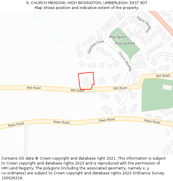 9, CHURCH MEADOW, HIGH BICKINGTON, UMBERLEIGH, EX37 9DT: Location map and indicative extent of plot