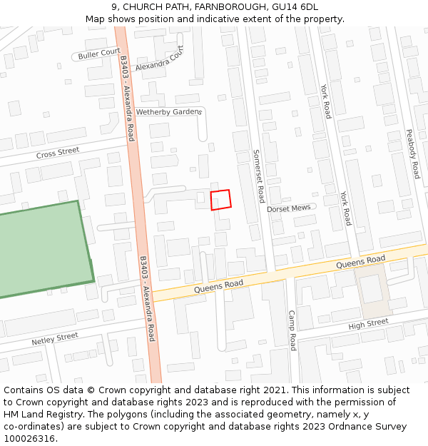 9, CHURCH PATH, FARNBOROUGH, GU14 6DL: Location map and indicative extent of plot