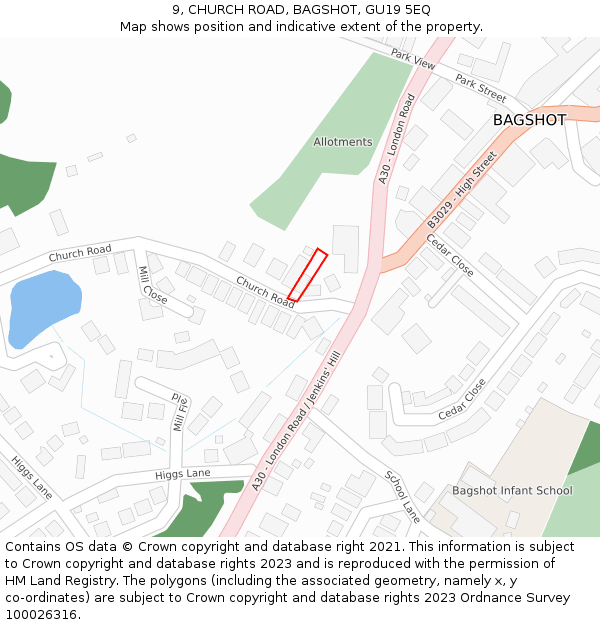 9, CHURCH ROAD, BAGSHOT, GU19 5EQ: Location map and indicative extent of plot