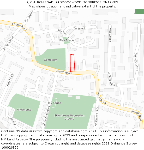 9, CHURCH ROAD, PADDOCK WOOD, TONBRIDGE, TN12 6EX: Location map and indicative extent of plot