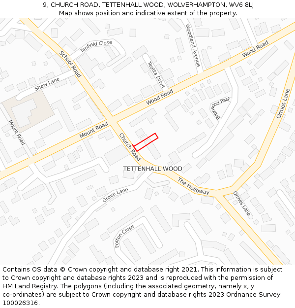 9, CHURCH ROAD, TETTENHALL WOOD, WOLVERHAMPTON, WV6 8LJ: Location map and indicative extent of plot