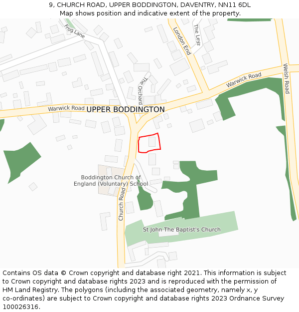 9, CHURCH ROAD, UPPER BODDINGTON, DAVENTRY, NN11 6DL: Location map and indicative extent of plot