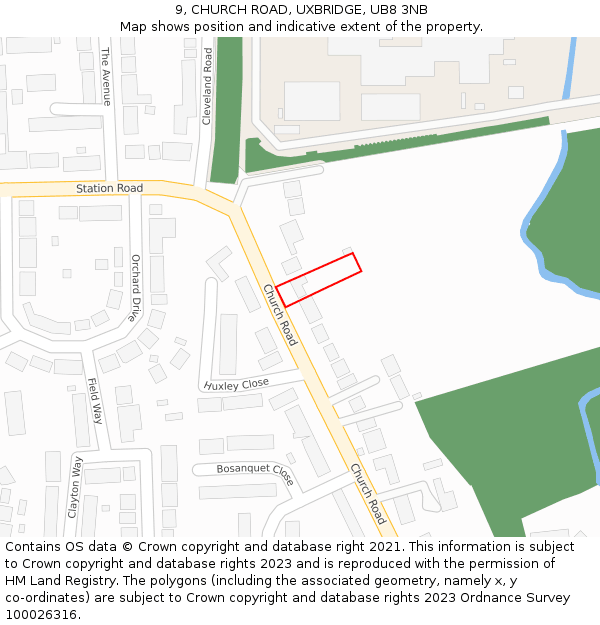 9, CHURCH ROAD, UXBRIDGE, UB8 3NB: Location map and indicative extent of plot