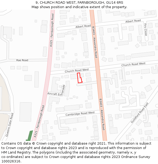 9, CHURCH ROAD WEST, FARNBOROUGH, GU14 6RS: Location map and indicative extent of plot
