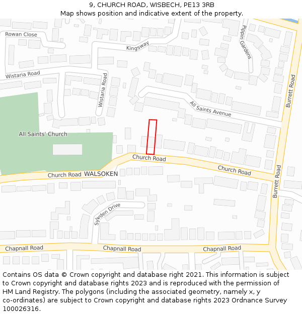 9, CHURCH ROAD, WISBECH, PE13 3RB: Location map and indicative extent of plot