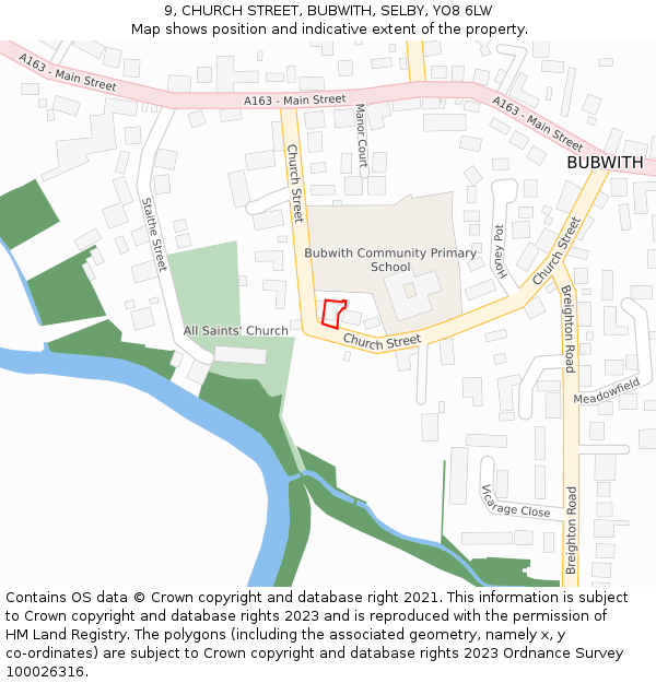 9, CHURCH STREET, BUBWITH, SELBY, YO8 6LW: Location map and indicative extent of plot