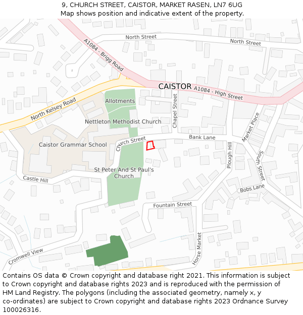 9, CHURCH STREET, CAISTOR, MARKET RASEN, LN7 6UG: Location map and indicative extent of plot