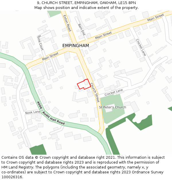 9, CHURCH STREET, EMPINGHAM, OAKHAM, LE15 8PN: Location map and indicative extent of plot