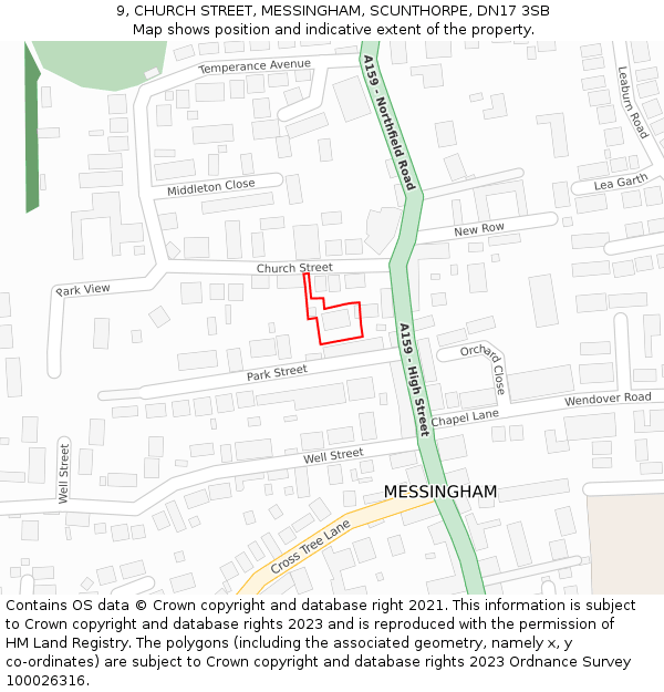 9, CHURCH STREET, MESSINGHAM, SCUNTHORPE, DN17 3SB: Location map and indicative extent of plot