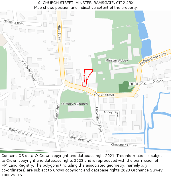 9, CHURCH STREET, MINSTER, RAMSGATE, CT12 4BX: Location map and indicative extent of plot