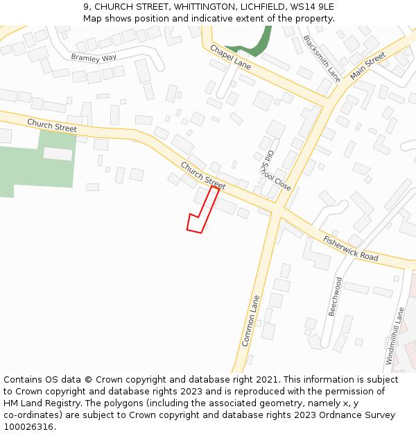 9, CHURCH STREET, WHITTINGTON, LICHFIELD, WS14 9LE: Location map and indicative extent of plot