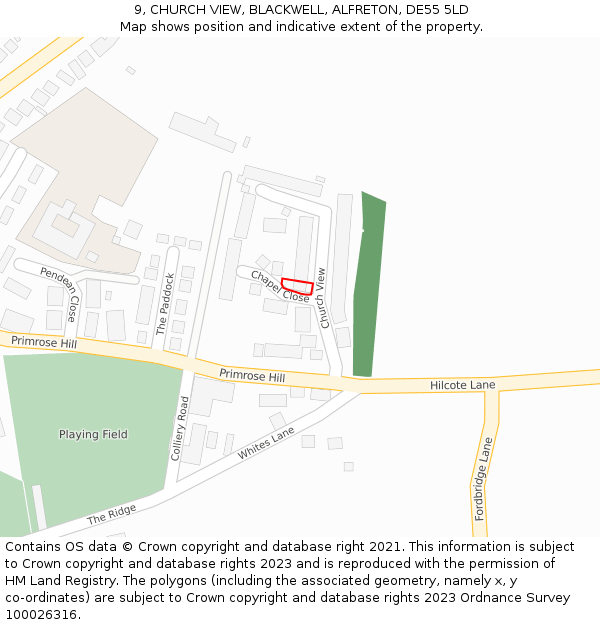 9, CHURCH VIEW, BLACKWELL, ALFRETON, DE55 5LD: Location map and indicative extent of plot