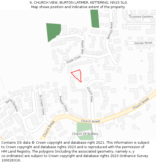 9, CHURCH VIEW, BURTON LATIMER, KETTERING, NN15 5LG: Location map and indicative extent of plot