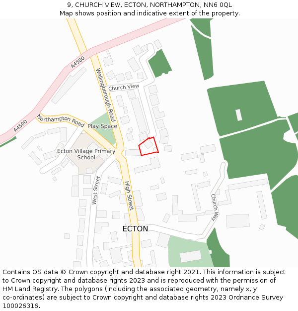9, CHURCH VIEW, ECTON, NORTHAMPTON, NN6 0QL: Location map and indicative extent of plot
