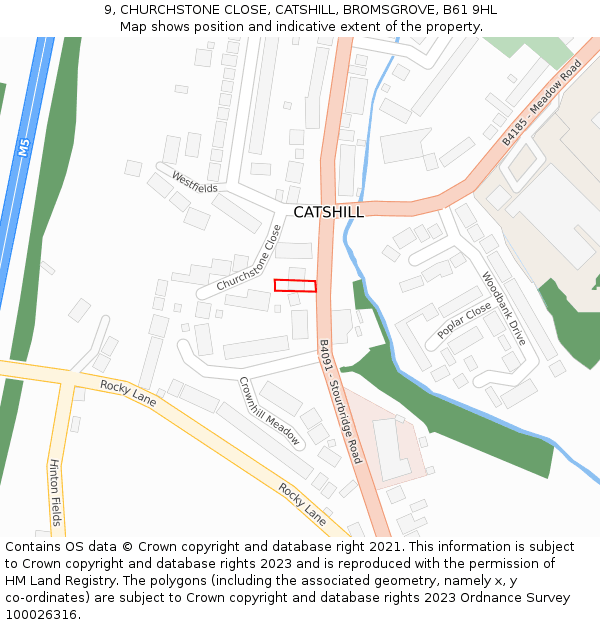 9, CHURCHSTONE CLOSE, CATSHILL, BROMSGROVE, B61 9HL: Location map and indicative extent of plot