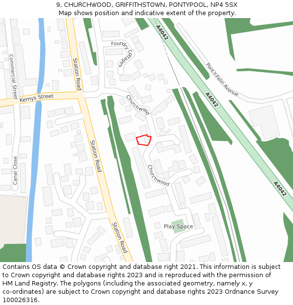 9, CHURCHWOOD, GRIFFITHSTOWN, PONTYPOOL, NP4 5SX: Location map and indicative extent of plot