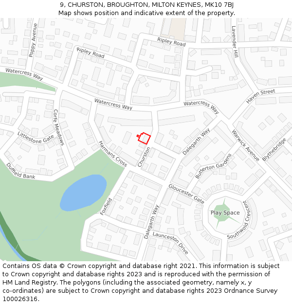 9, CHURSTON, BROUGHTON, MILTON KEYNES, MK10 7BJ: Location map and indicative extent of plot