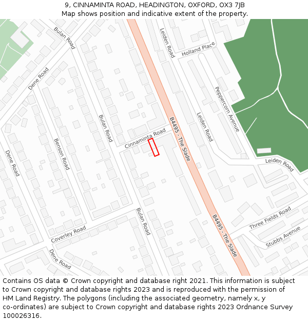 9, CINNAMINTA ROAD, HEADINGTON, OXFORD, OX3 7JB: Location map and indicative extent of plot