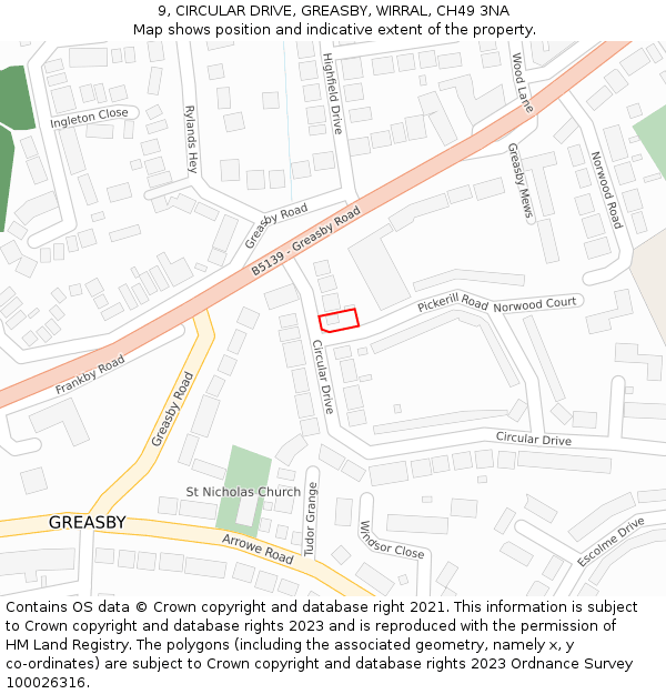 9, CIRCULAR DRIVE, GREASBY, WIRRAL, CH49 3NA: Location map and indicative extent of plot