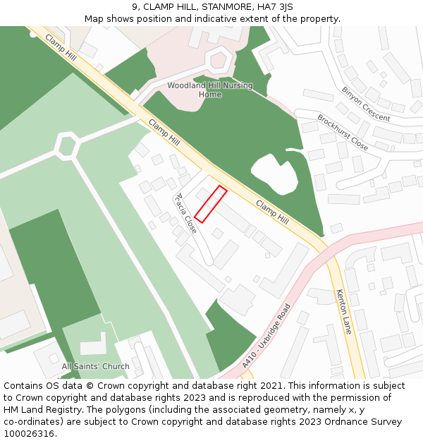 9, CLAMP HILL, STANMORE, HA7 3JS: Location map and indicative extent of plot