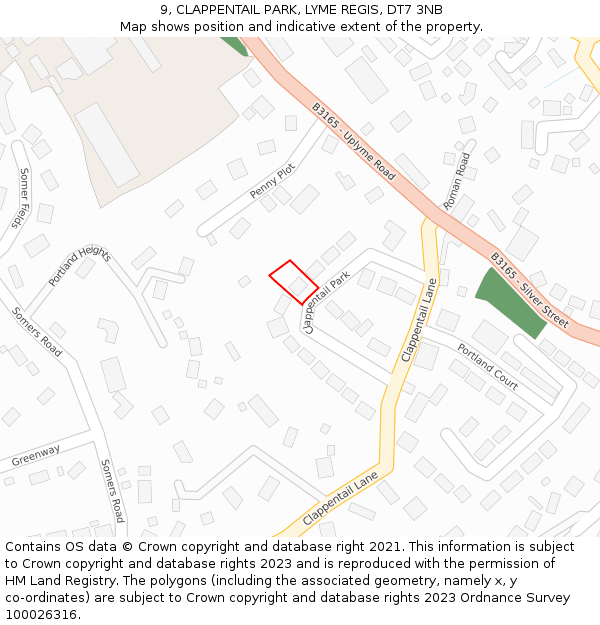 9, CLAPPENTAIL PARK, LYME REGIS, DT7 3NB: Location map and indicative extent of plot